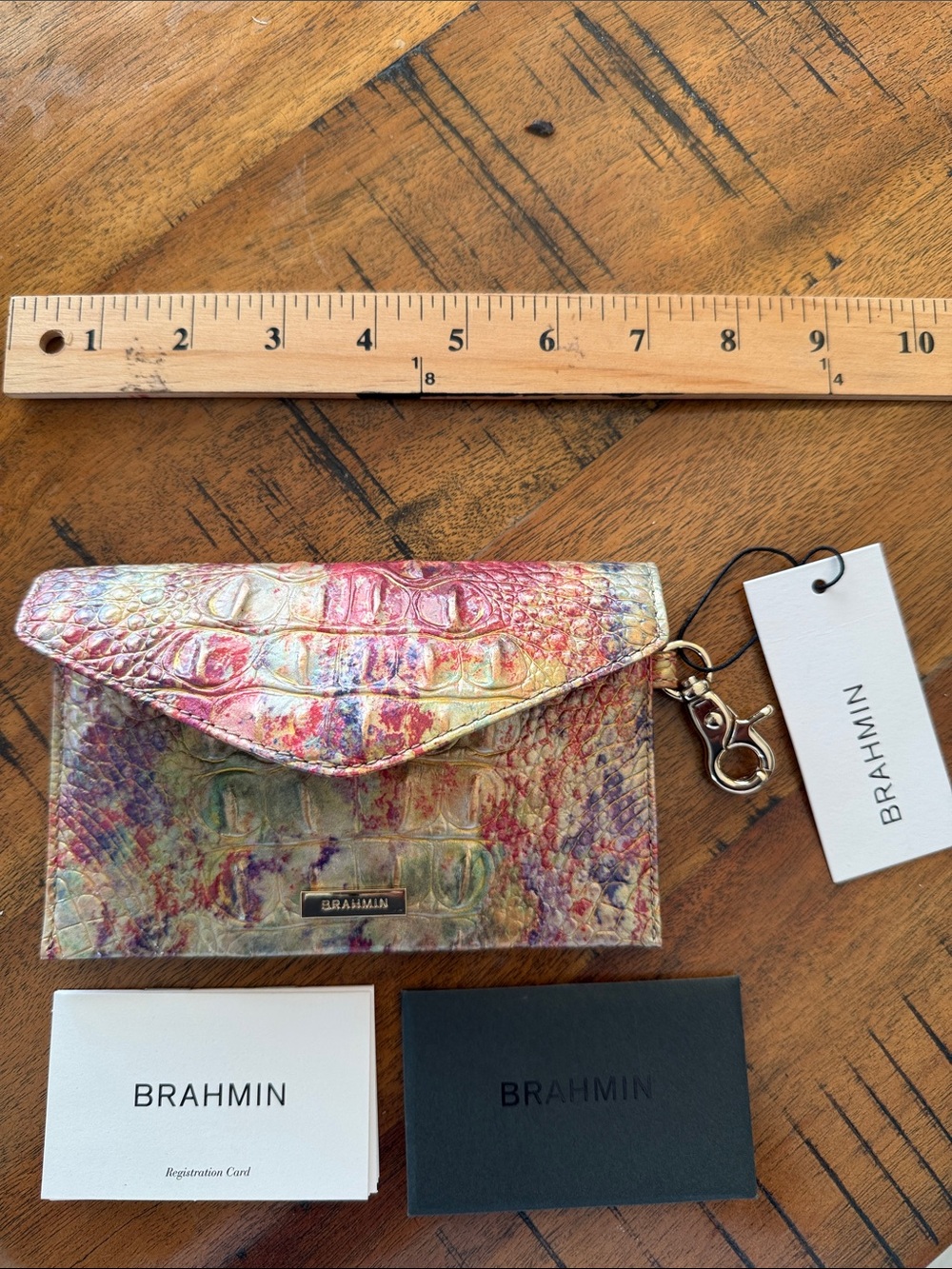 Brahmin Multicolor Croc-Embossed Leather Card Holder Wristlet